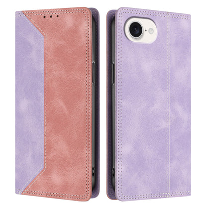 For iPhone 17e / 16e Leather Case Skin Touch Color Splicing RFID Blocking Wallet Stand Phone Cover