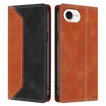 For iPhone 17e / 16e Leather Case Skin Touch Color Splicing RFID Blocking Wallet Stand Phone Cover