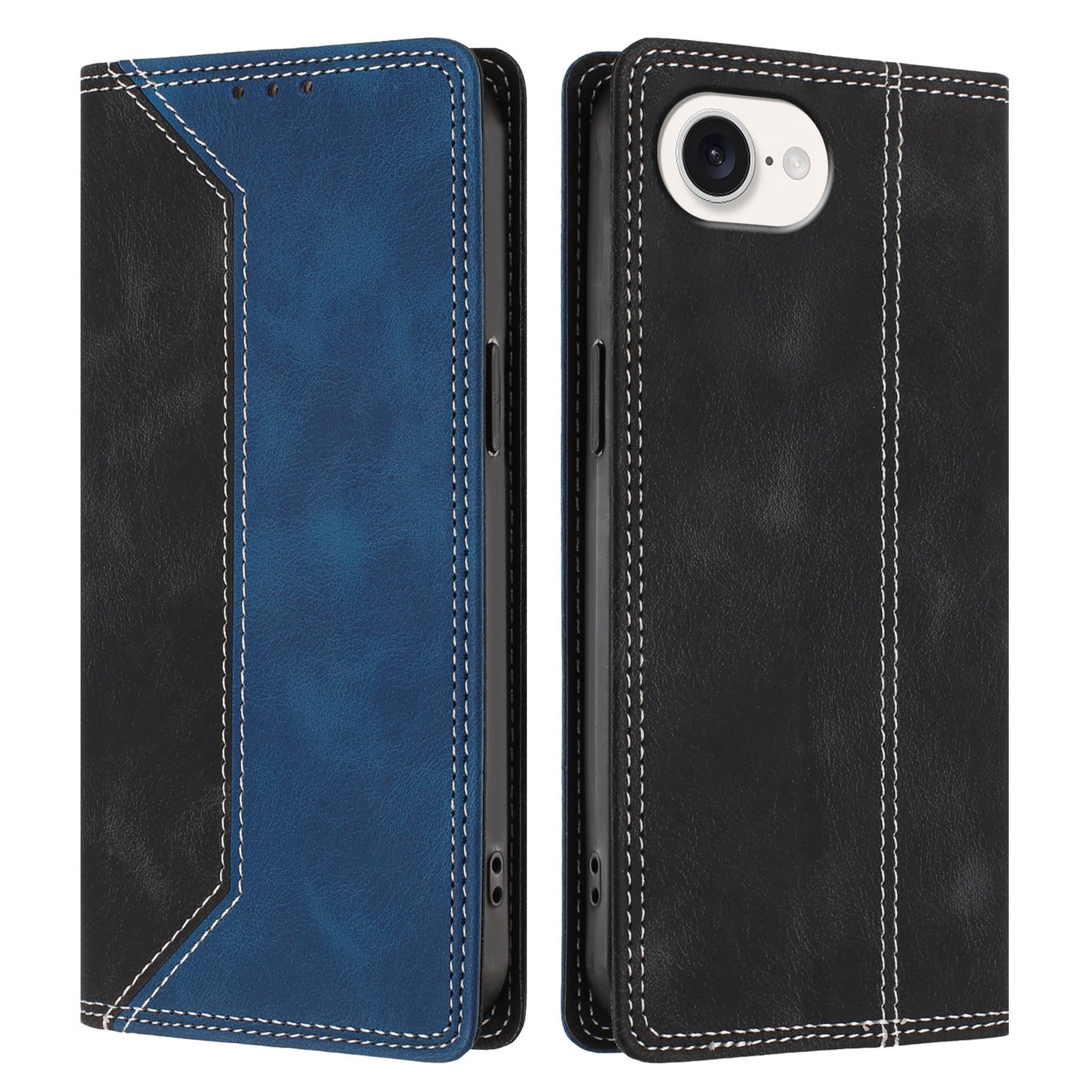 For iPhone 17e / 16e Leather Case Skin Touch Color Splicing RFID Blocking Wallet Stand Phone Cover