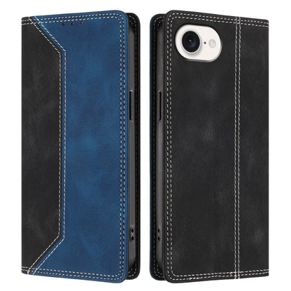 For iPhone 17e / 16e Leather Case Skin Touch Color Splicing RFID Blocking Wallet Stand Phone Cover