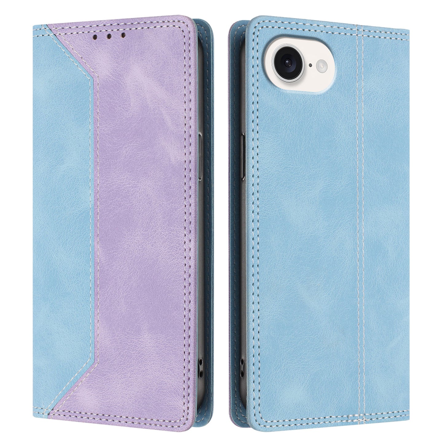 For iPhone 17e / 16e Leather Case Skin Touch Color Splicing RFID Blocking Wallet Stand Phone Cover