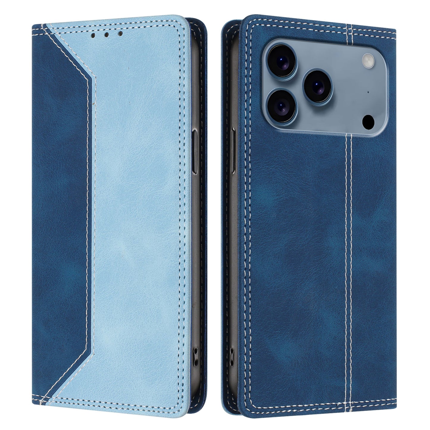 For iPhone 17 Pro Leather Case Skin Touch Color Splicing RFID Blocking Wallet Stand Phone Cover