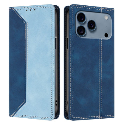 For iPhone 17 Pro Leather Case Skin Touch Color Splicing RFID Blocking Wallet Stand Phone Cover