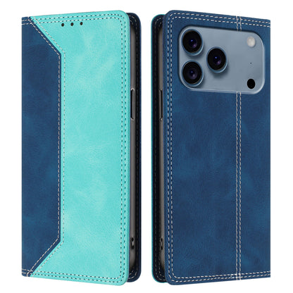 For iPhone 17 Pro Leather Case Skin Touch Color Splicing RFID Blocking Wallet Stand Phone Cover