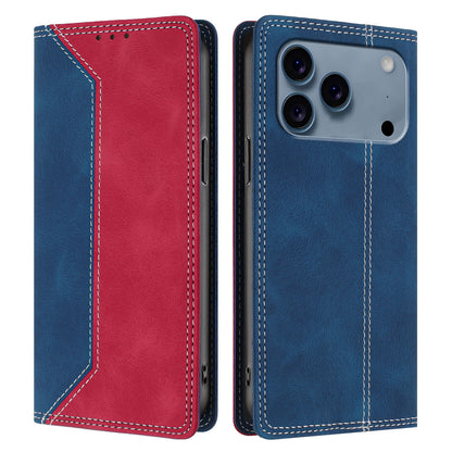 For iPhone 17 Pro Leather Case Skin Touch Color Splicing RFID Blocking Wallet Stand Phone Cover