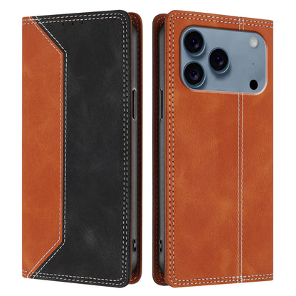 For iPhone 17 Pro Leather Case Skin Touch Color Splicing RFID Blocking Wallet Stand Phone Cover