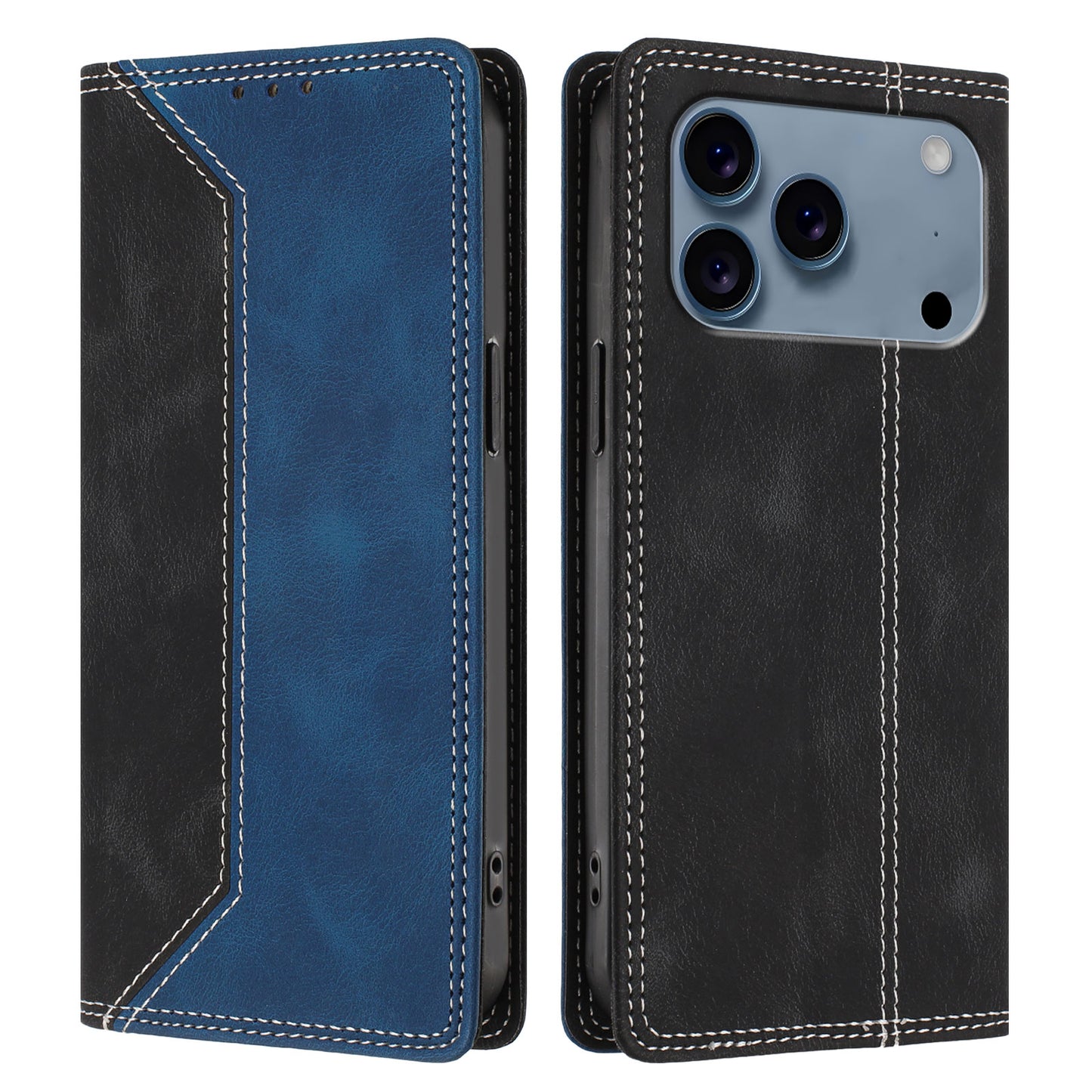 For iPhone 17 Pro Leather Case Skin Touch Color Splicing RFID Blocking Wallet Stand Phone Cover
