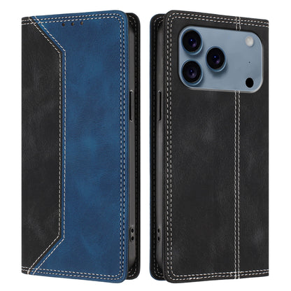 For iPhone 17 Pro Leather Case Skin Touch Color Splicing RFID Blocking Wallet Stand Phone Cover