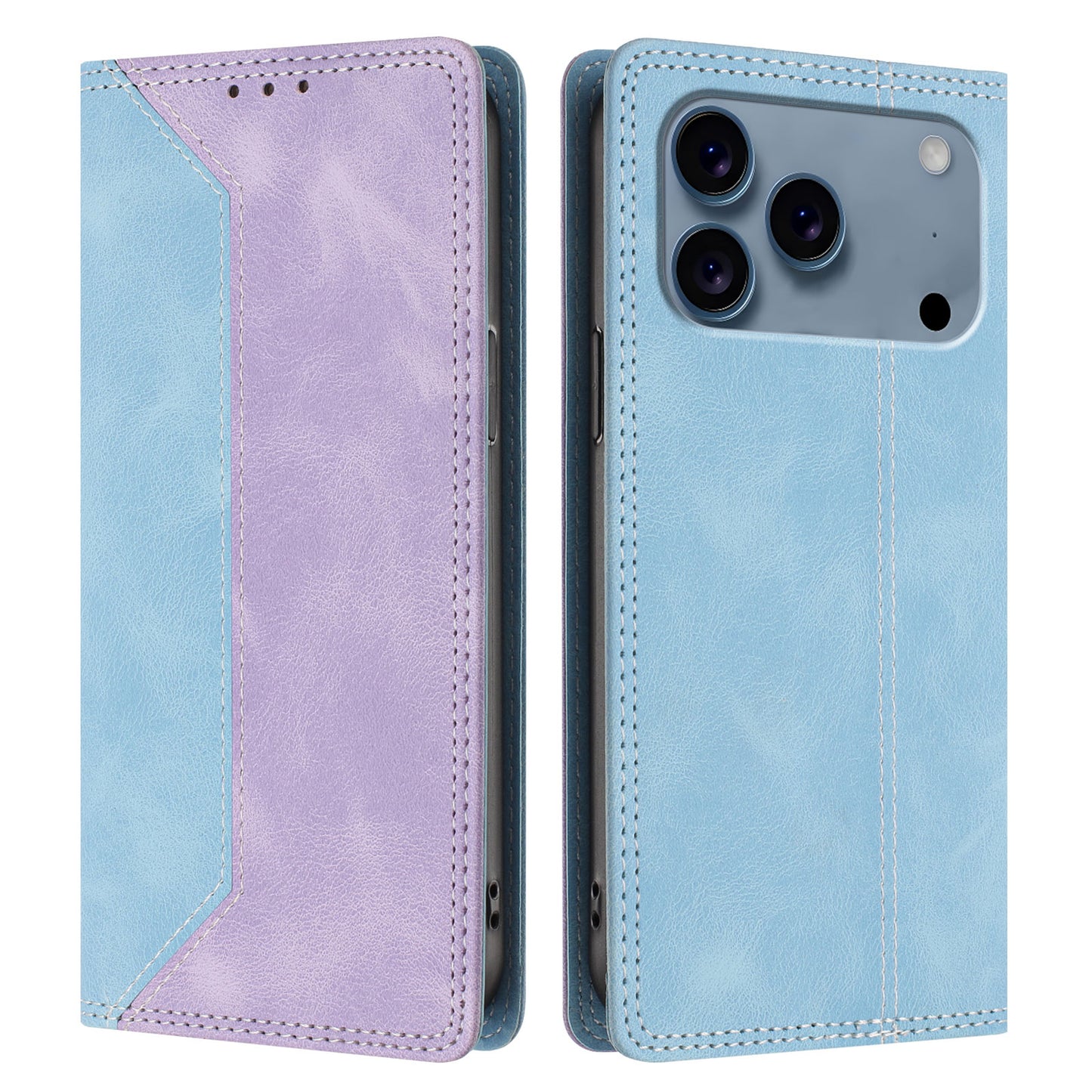 For iPhone 17 Pro Leather Case Skin Touch Color Splicing RFID Blocking Wallet Stand Phone Cover