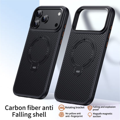 For iPhone 17 Pro Case Compatible with MagSafe PC + TPU Phone Cover Ring Holder Carbon Fiber Texture