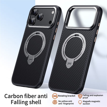For iPhone 17 Pro Max Case Compatible with MagSafe PC + TPU Phone Cover Ring Holder Carbon Fiber Texture