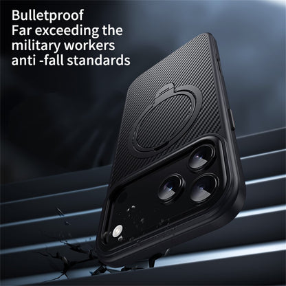 For iPhone 17 Pro Max Case Compatible with MagSafe PC + TPU Phone Cover Ring Holder Carbon Fiber Texture