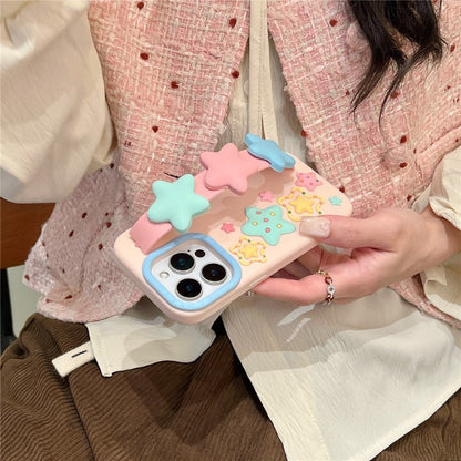 For iPhone 15 Pro Max Silicone Case with Wristband Kickstand Cute Star Design Shockproof Phone Back Cover