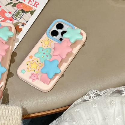 For iPhone 15 Pro Max Silicone Case with Wristband Kickstand Cute Star Design Shockproof Phone Back Cover
