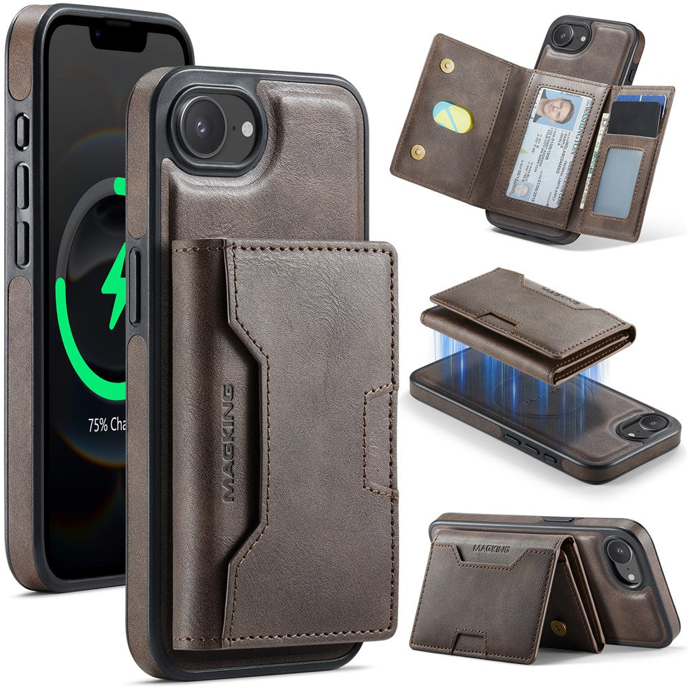 MAGKING K4 Series For iPhone 17e / 16e Case Compatible with MagSafe Detachable Wallet PU TPU PC Phone Cover