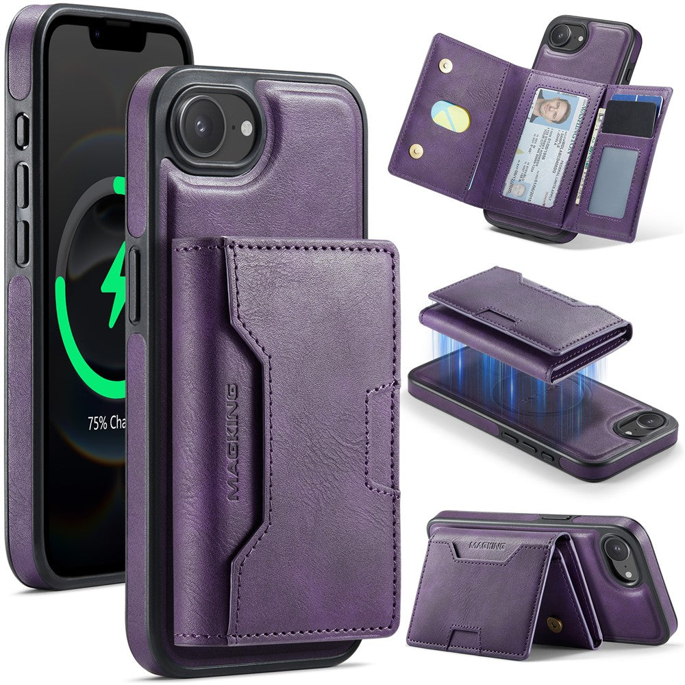 MAGKING K4 Series For iPhone 17e / 16e Case Compatible with MagSafe Detachable Wallet PU TPU PC Phone Cover