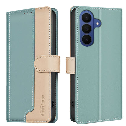 BINFEN COLOR For Samsung Galaxy S26+ Leather Case  Splicing Color RFID Blocking Wallet Stand Phone Cover