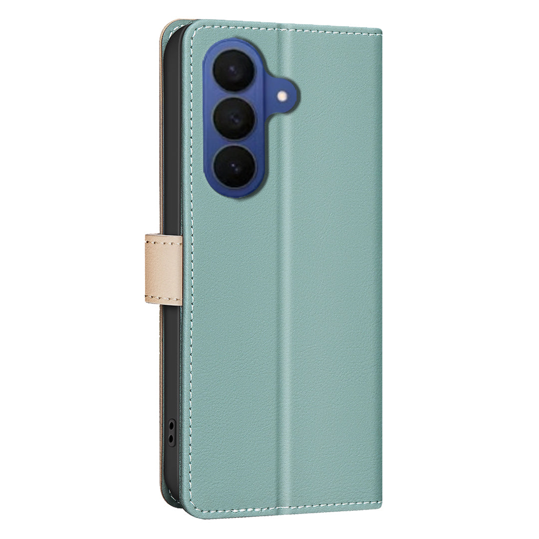 BINFEN COLOR For Samsung Galaxy S26+ Leather Case  Splicing Color RFID Blocking Wallet Stand Phone Cover