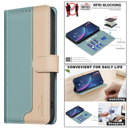 BINFEN COLOR For Samsung Galaxy S26+ Leather Case  Splicing Color RFID Blocking Wallet Stand Phone Cover