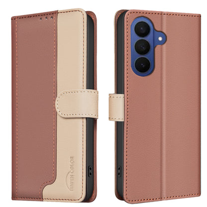 BINFEN COLOR For Samsung Galaxy S26+ Leather Case  Splicing Color RFID Blocking Wallet Stand Phone Cover