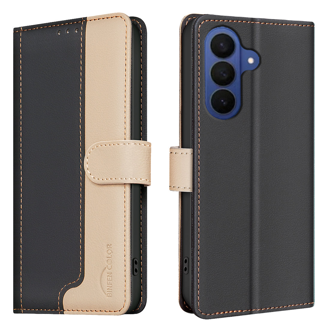 BINFEN COLOR For Samsung Galaxy S26+ Leather Case  Splicing Color RFID Blocking Wallet Stand Phone Cover