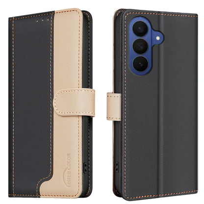 BINFEN COLOR For Samsung Galaxy S26+ Leather Case  Splicing Color RFID Blocking Wallet Stand Phone Cover