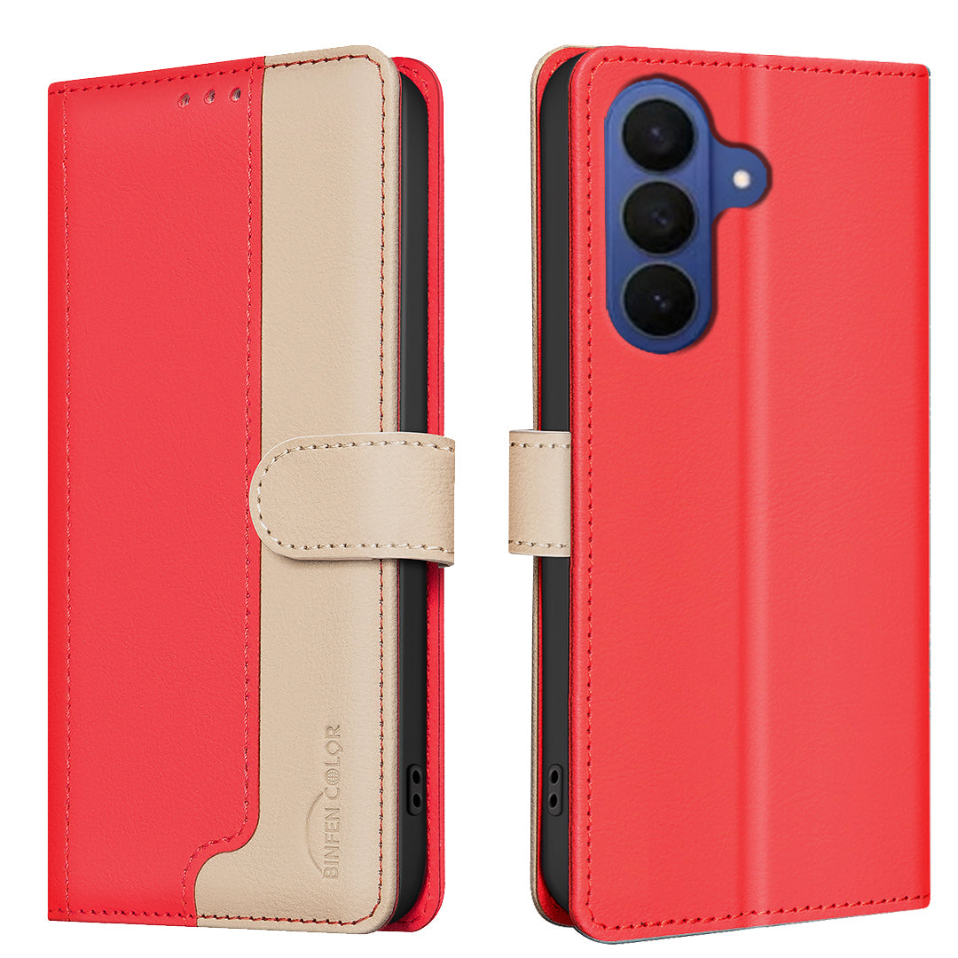 BINFEN COLOR For Samsung Galaxy S26+ Leather Case  Splicing Color RFID Blocking Wallet Stand Phone Cover