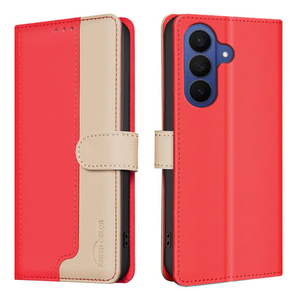 BINFEN COLOR For Samsung Galaxy S26+ Leather Case  Splicing Color RFID Blocking Wallet Stand Phone Cover