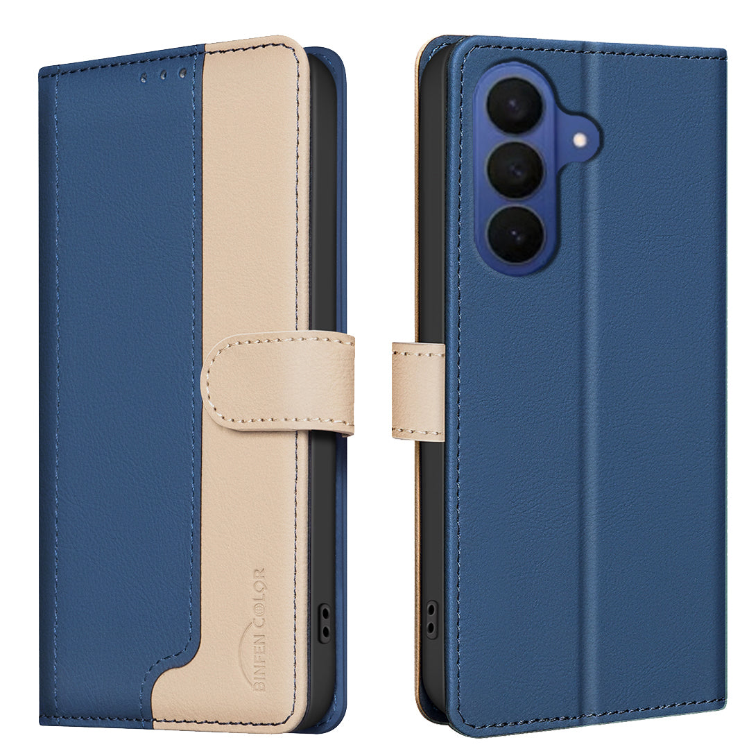 BINFEN COLOR For Samsung Galaxy S26+ Leather Case  Splicing Color RFID Blocking Wallet Stand Phone Cover