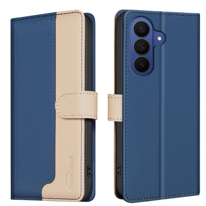 BINFEN COLOR For Samsung Galaxy S26+ Leather Case  Splicing Color RFID Blocking Wallet Stand Phone Cover