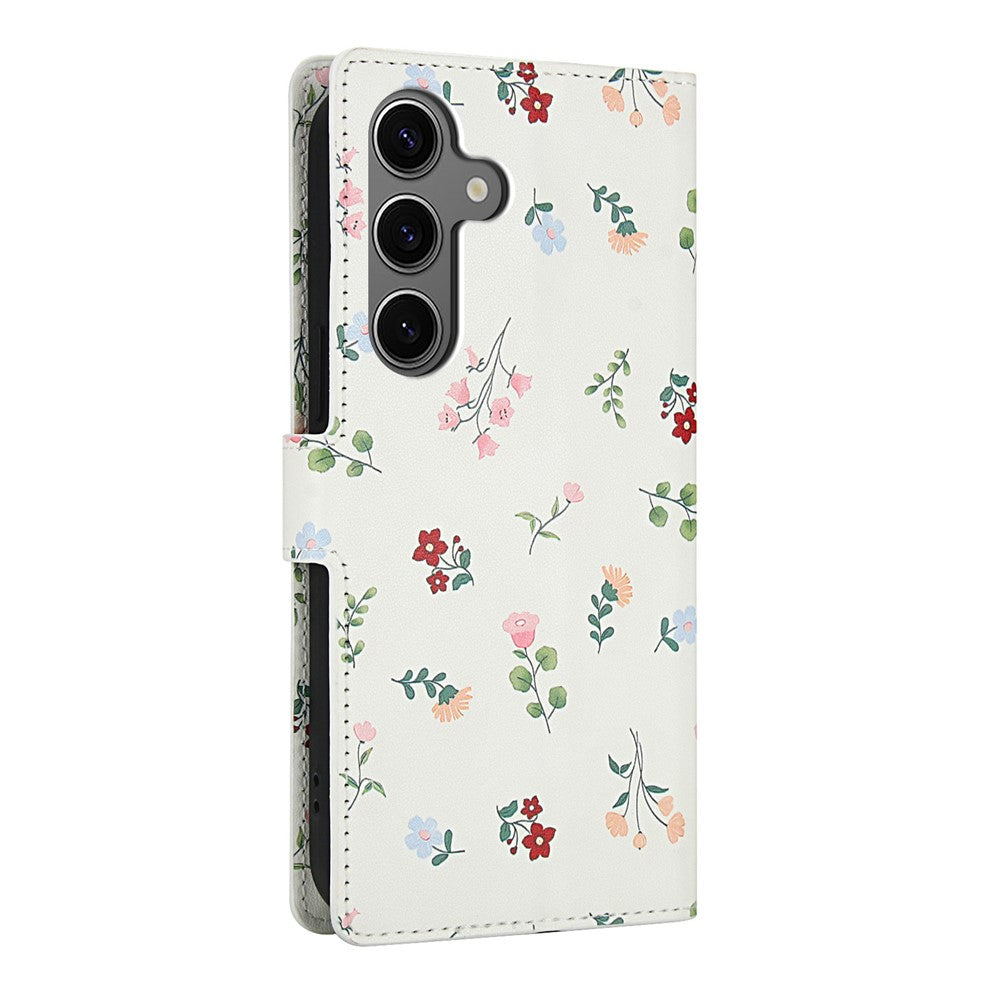 For Samsung Galaxy S26+ Wallet Case Rhombic Floral Design Leather Flip Phone Cover with Strap