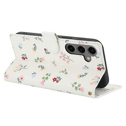 For Samsung Galaxy S26+ Wallet Case Rhombic Floral Design Leather Flip Phone Cover with Strap