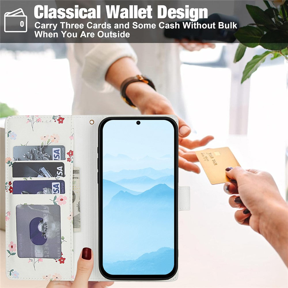 For Samsung Galaxy S26+ Wallet Case Rhombic Floral Design Leather Flip Phone Cover with Strap