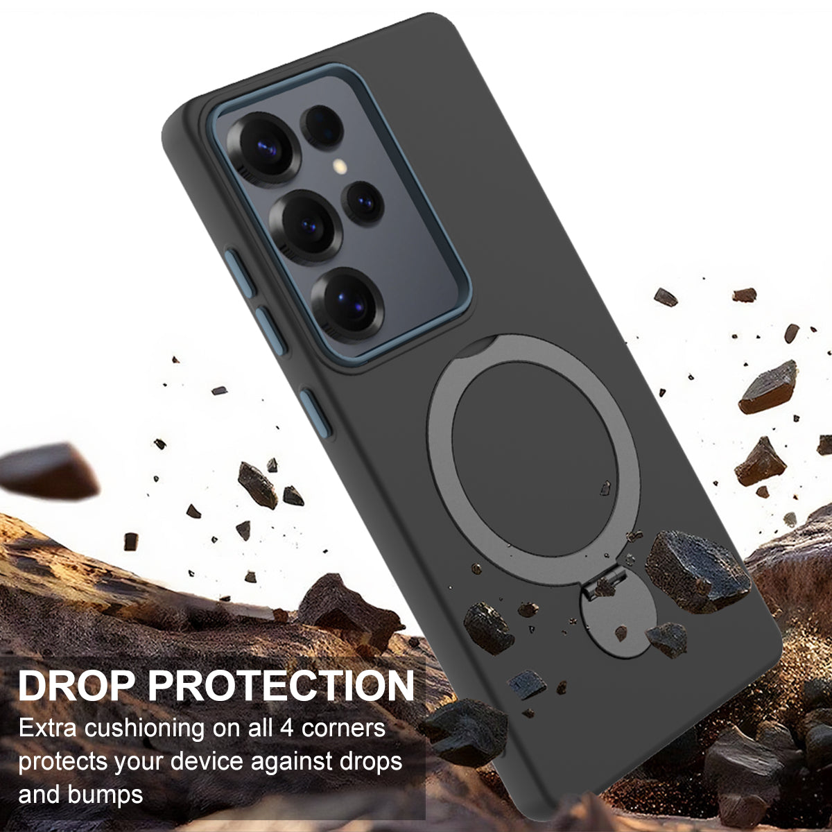 For Samsung Galaxy S25 Ultra Phone Case with Rotating Ring Kickstand TPU + PC Back Cover
