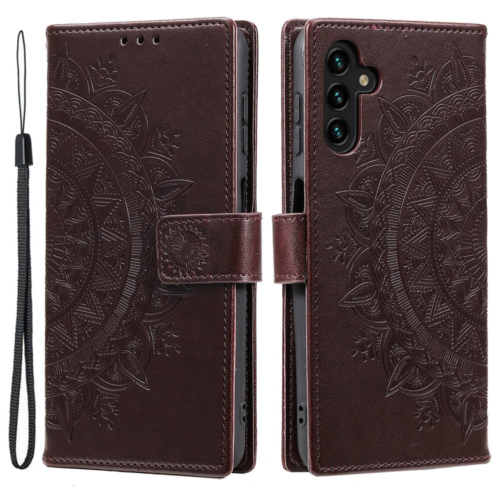 For Samsung Galaxy S26+ Stand Case Imprinted Totem PU Leather Wallet Phone Cover with Wrist Strap