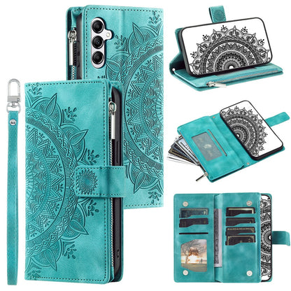 For Samsung Galaxy S26+ Wallet Case Mandala Flower Pattern PU Leather Phone Cover with Wrist Strap