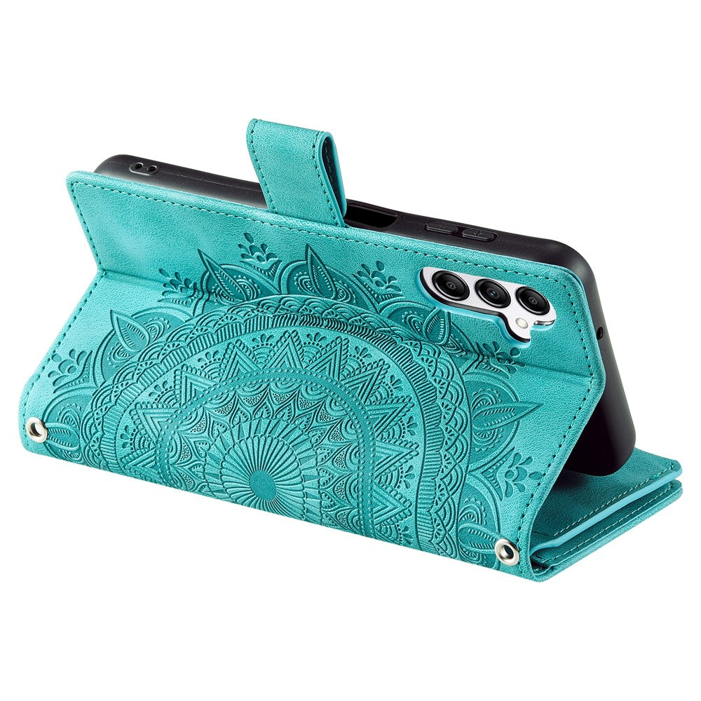 For Samsung Galaxy S26+ Wallet Case Mandala Flower Pattern PU Leather Phone Cover with Wrist Strap