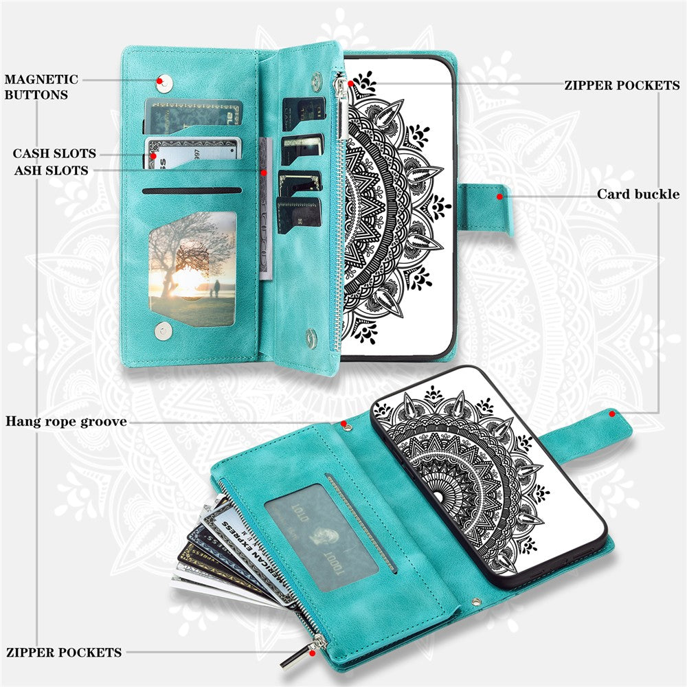 For Samsung Galaxy S26+ Wallet Case Mandala Flower Pattern PU Leather Phone Cover with Wrist Strap