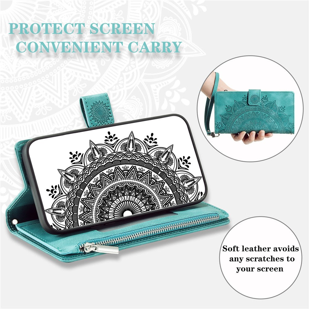 For Samsung Galaxy S26+ Wallet Case Mandala Flower Pattern PU Leather Phone Cover with Wrist Strap