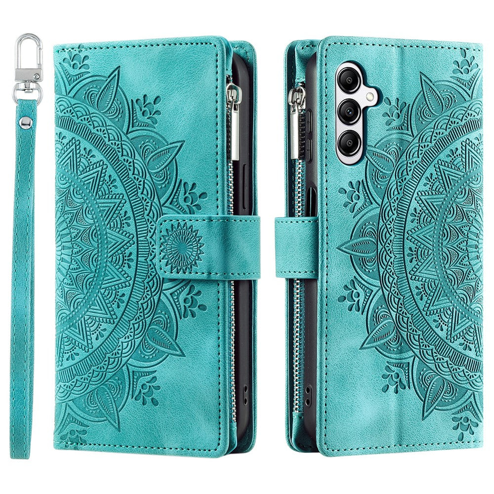 For Samsung Galaxy S26+ Wallet Case Mandala Flower Pattern PU Leather Phone Cover with Wrist Strap