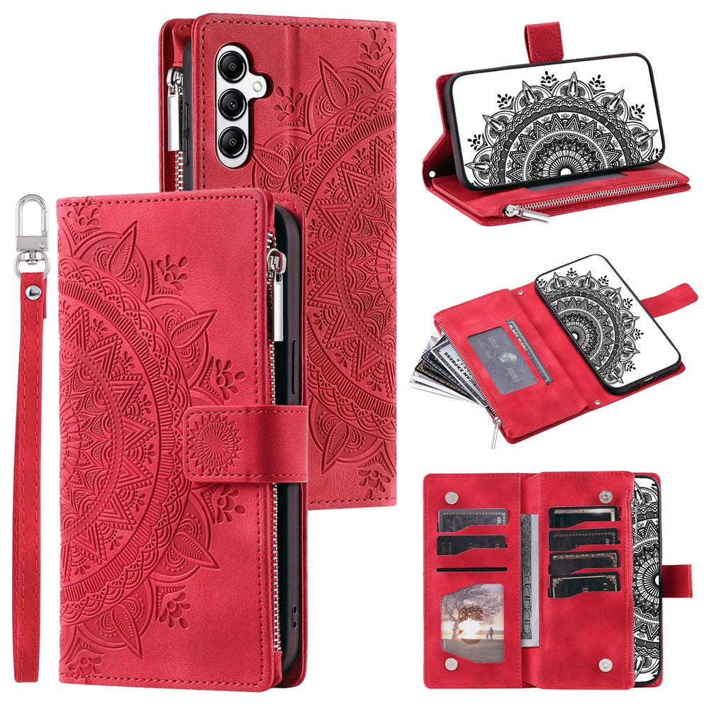 For Samsung Galaxy S26+ Wallet Case Mandala Flower Pattern PU Leather Phone Cover with Wrist Strap