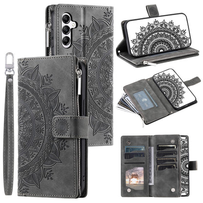 For Samsung Galaxy S26+ Wallet Case Mandala Flower Pattern PU Leather Phone Cover with Wrist Strap