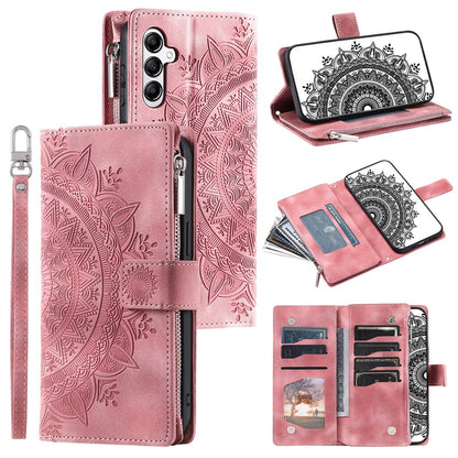 For Samsung Galaxy S26+ Wallet Case Mandala Flower Pattern PU Leather Phone Cover with Wrist Strap