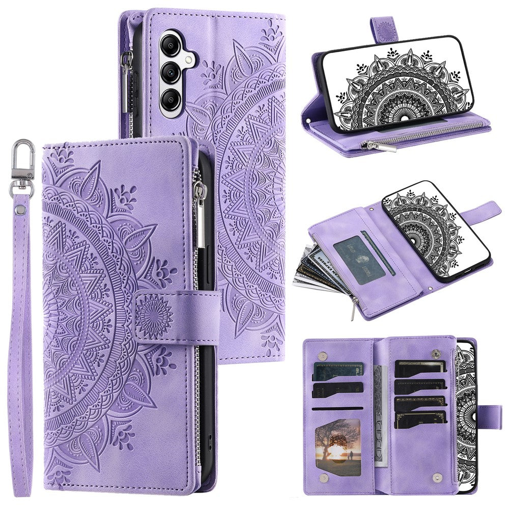 For Samsung Galaxy S26+ Wallet Case Mandala Flower Pattern PU Leather Phone Cover with Wrist Strap