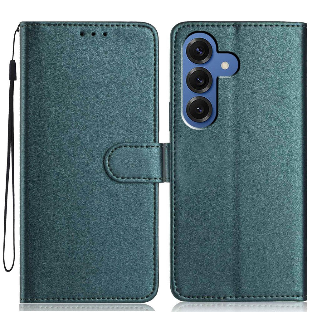 For Samsung Galaxy S26+ Wallet Case with Strap   /   Multiple Card Slots Solid Color Leather Stand Phone Cover