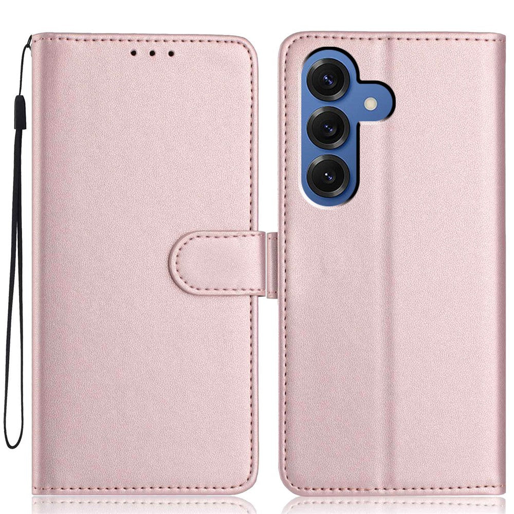 For Samsung Galaxy S26+ Wallet Case with Strap   /   Multiple Card Slots Solid Color Leather Stand Phone Cover