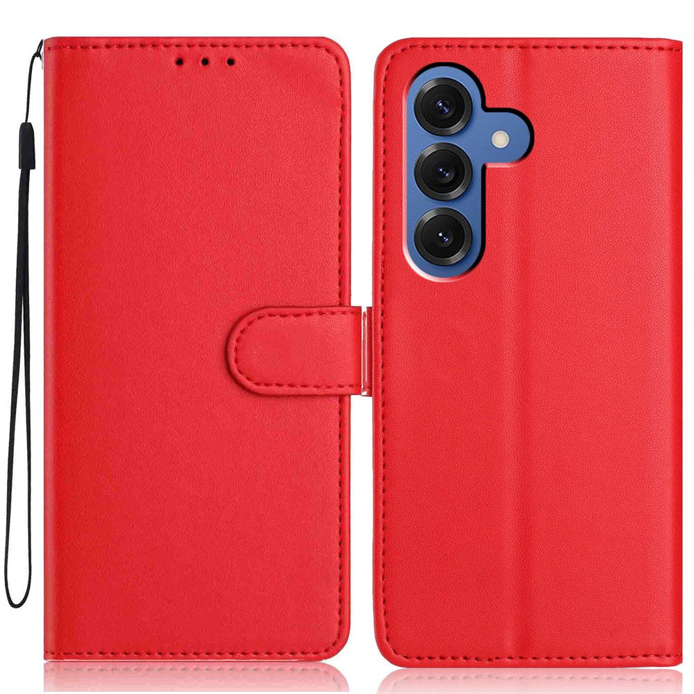 For Samsung Galaxy S26+ Wallet Case with Strap   /   Multiple Card Slots Solid Color Leather Stand Phone Cover