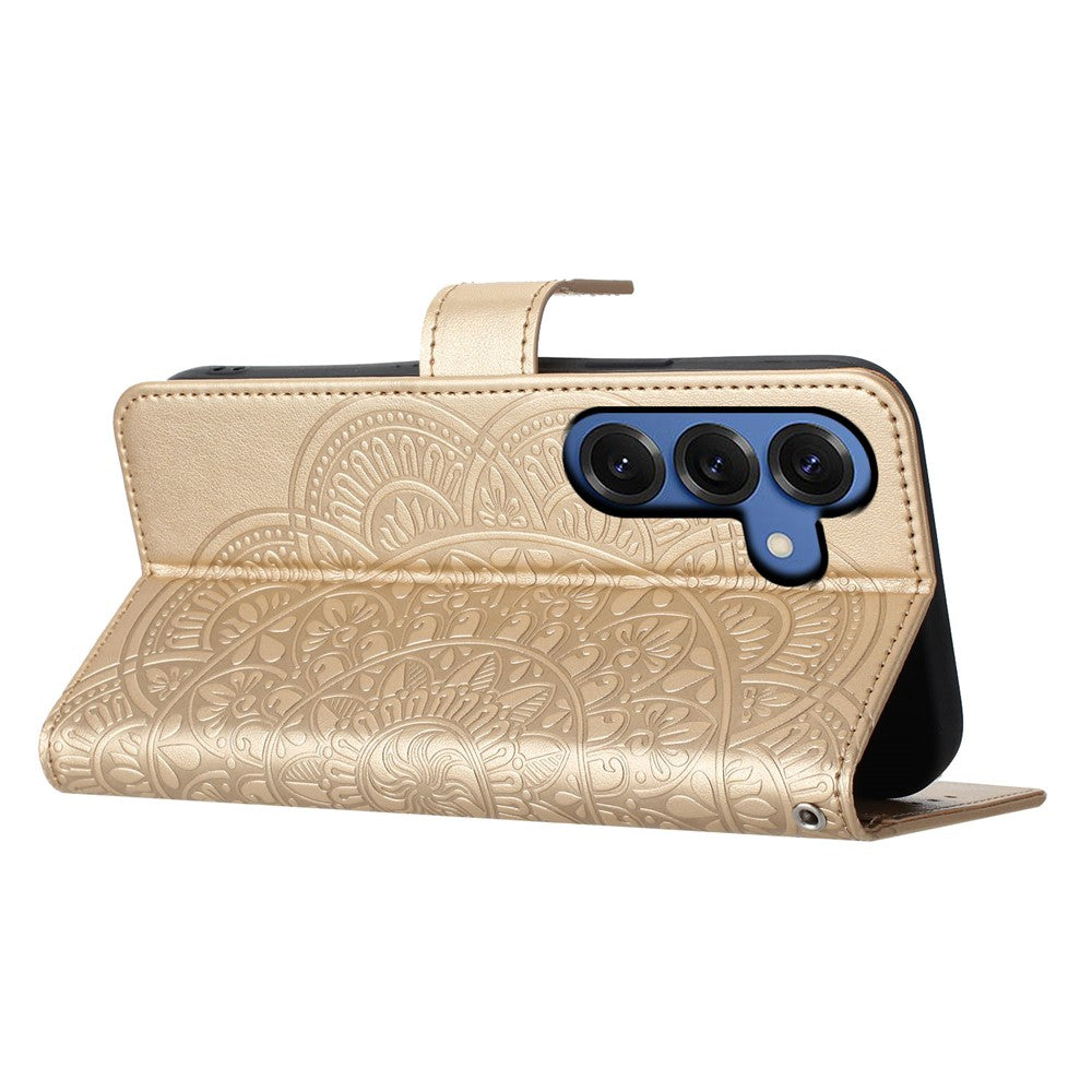 For Samsung Galaxy S26+ Leather Case with Card Slots Mandala Pattern Phone Cover Stand