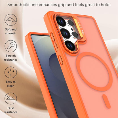 For Samsung Galaxy S25 Ultra Case Foldable Kickstand Matte PC + TPU Phone Cover Magnetic Case