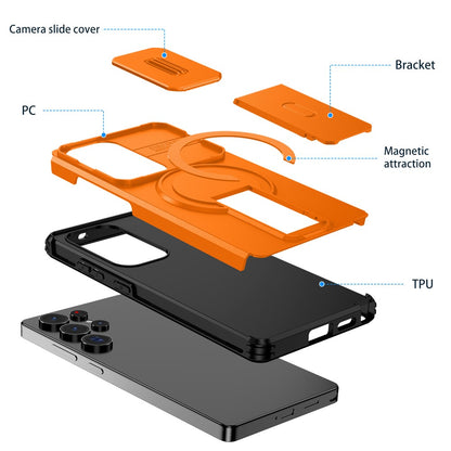 For Samsung Galaxy S25 Ultra Case Kickstand Camera Slider PC + TPU Phone Cover Magnetic Case